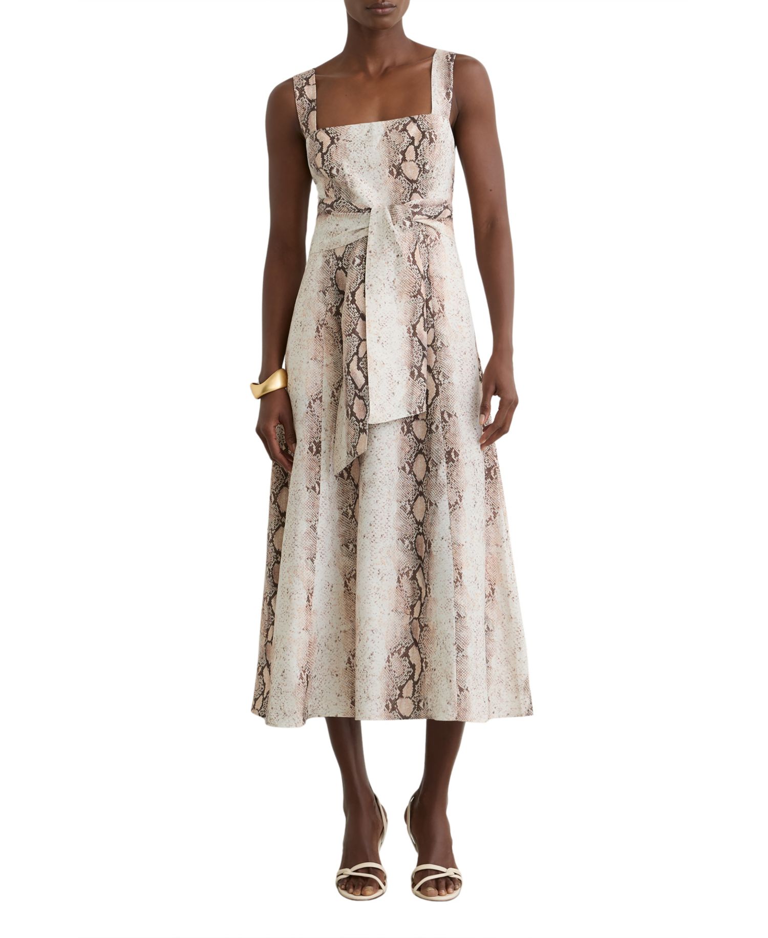 Women's Linen-Blend Snake-Print Midi Dress