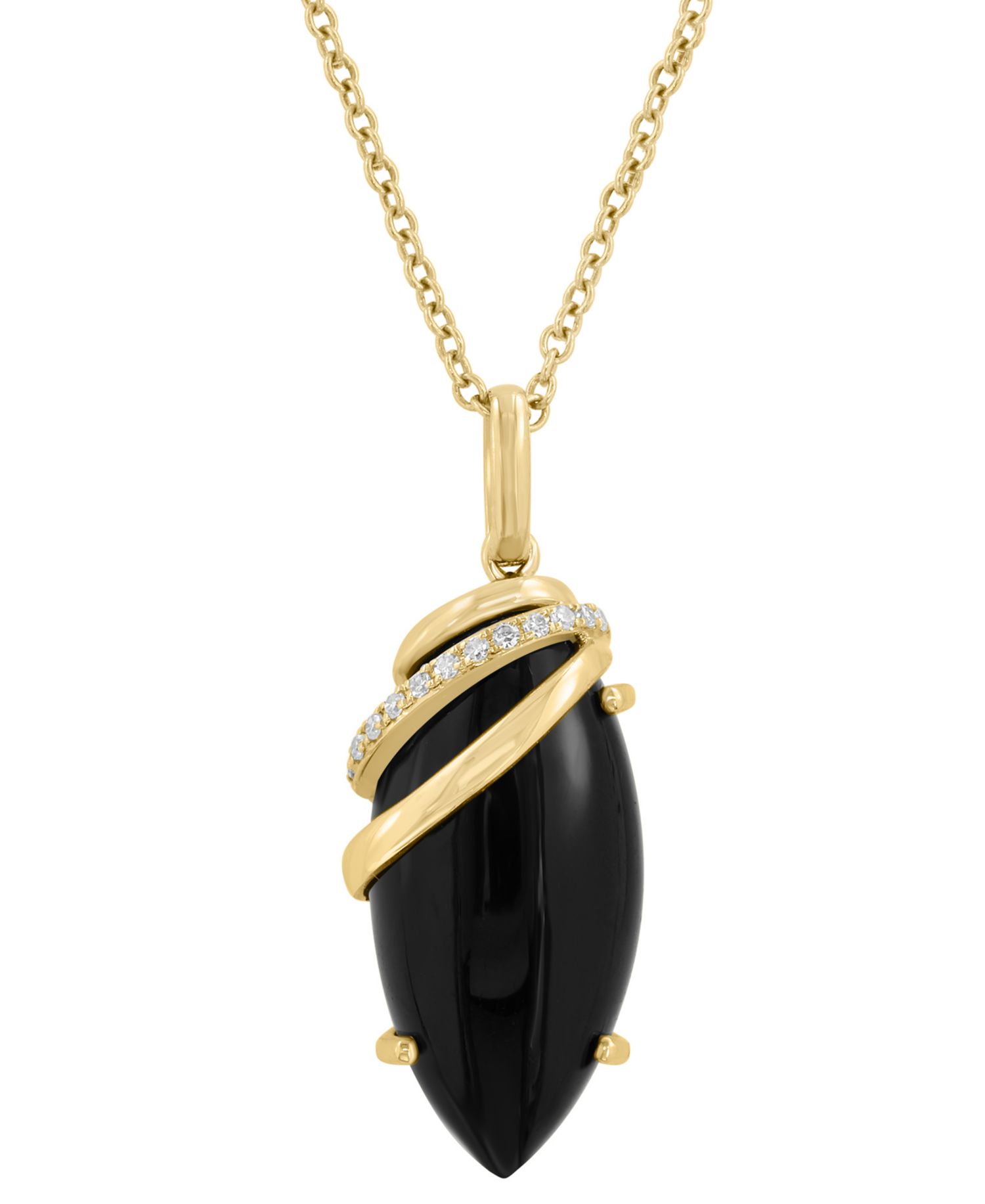 Onyx (20x9mm) & Diamond (1/20 ct. t.w.) Pendant Necklace in 14k Yellow Gold