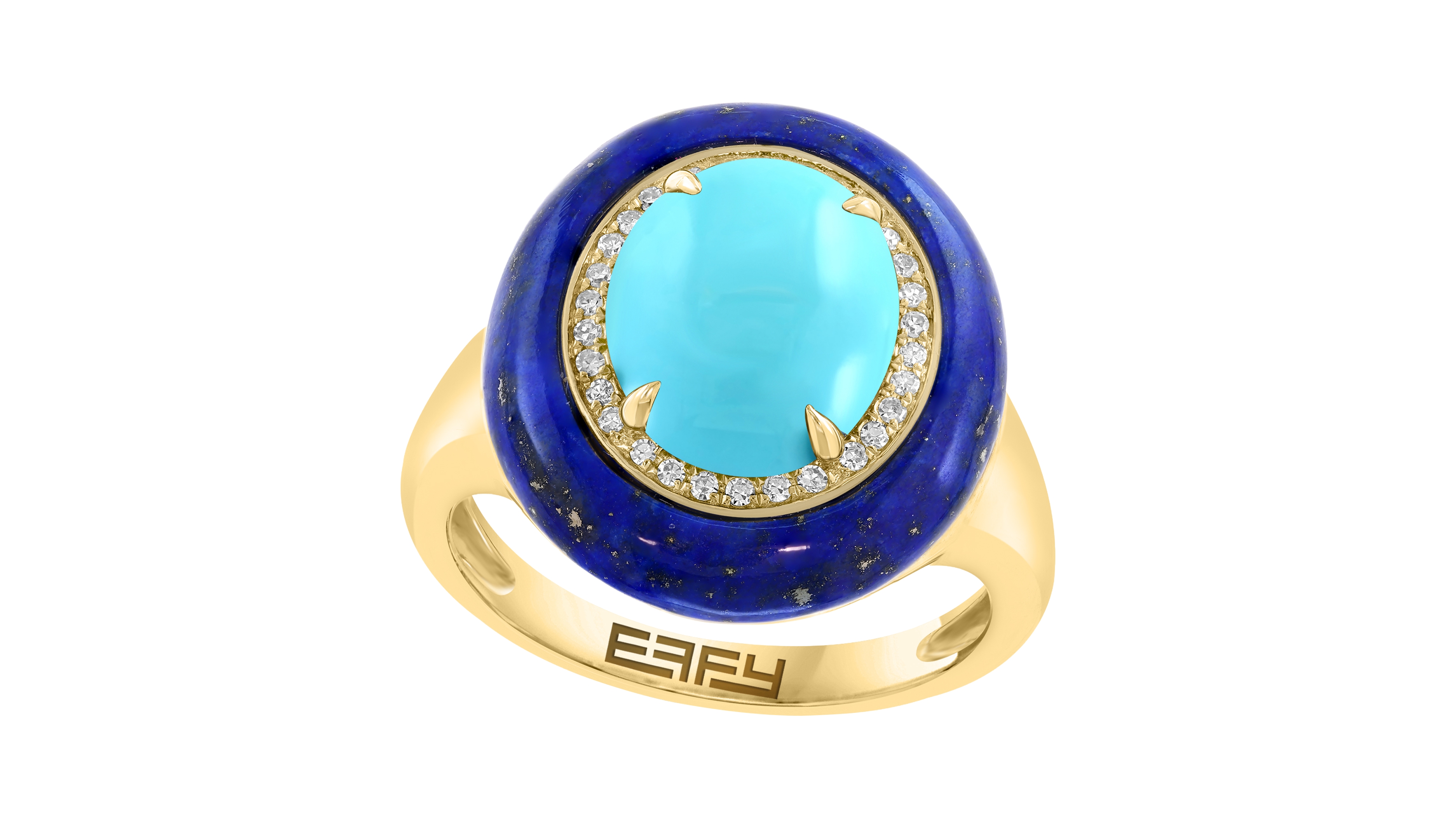 Effy Collection Turquoise (11x9mm), Lapis (18x16.5mm) & Diamond (1/8 ct. t.w.) Ring in Gold over Silver