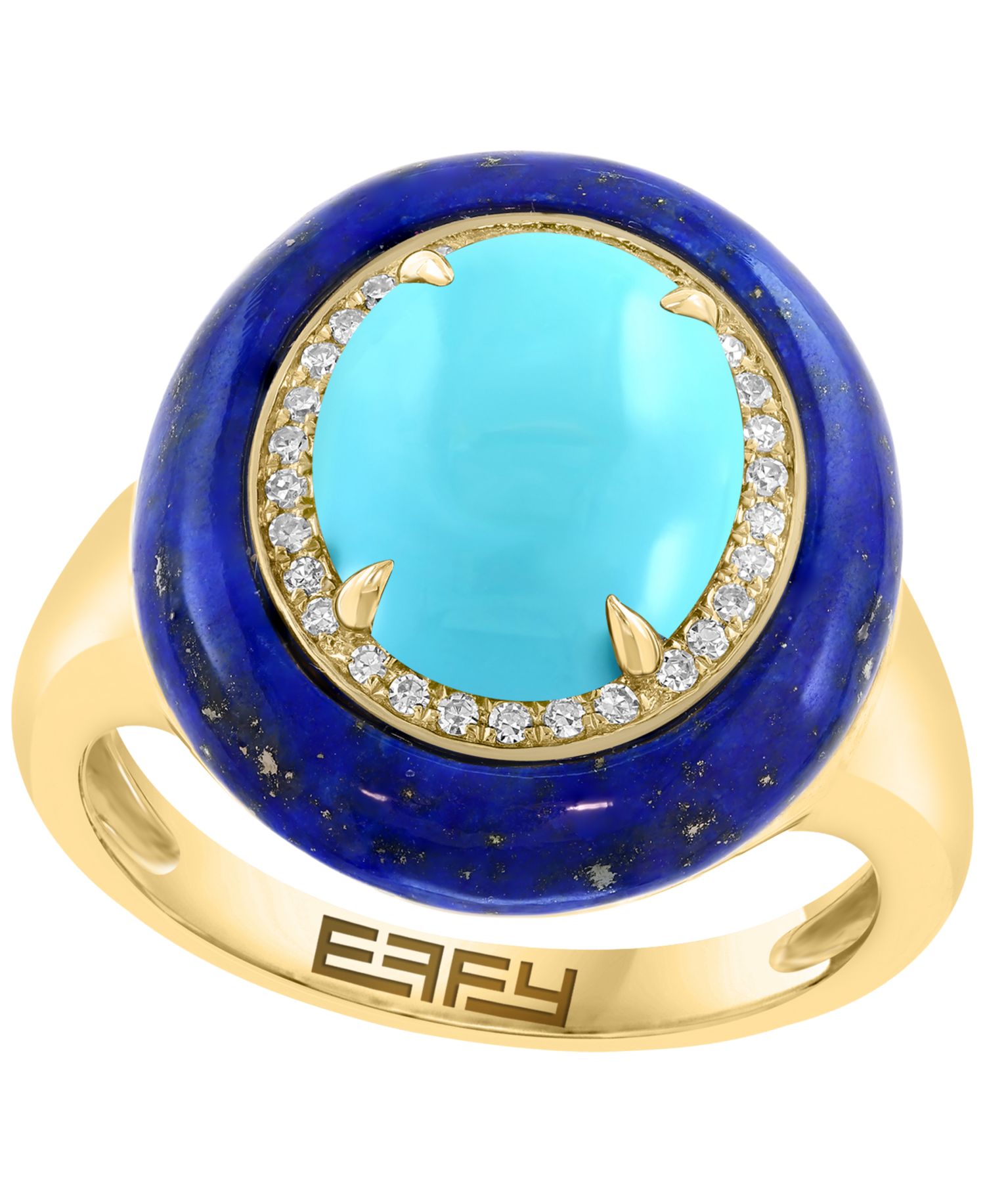 Turquoise (11x9mm), Lapis (18x16.5mm) & Diamond (1/8 ct. t.w.) Ring in Gold over Silver