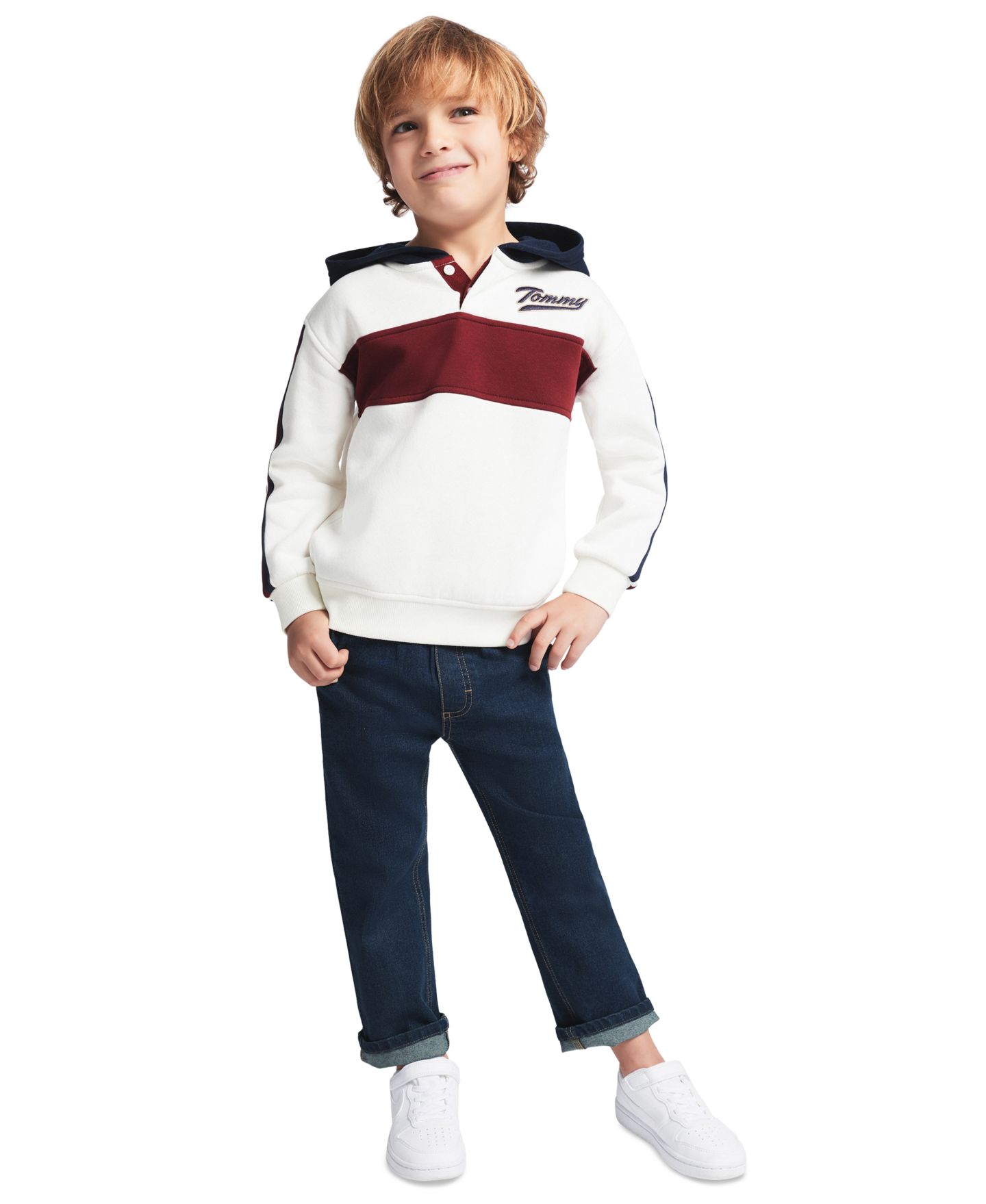 Детский комплект Tommy Hilfiger для мальчиков 2T-5T: худи и джинсовые брюки, цвет: Ванильный / Тёмно-синий — фото 3