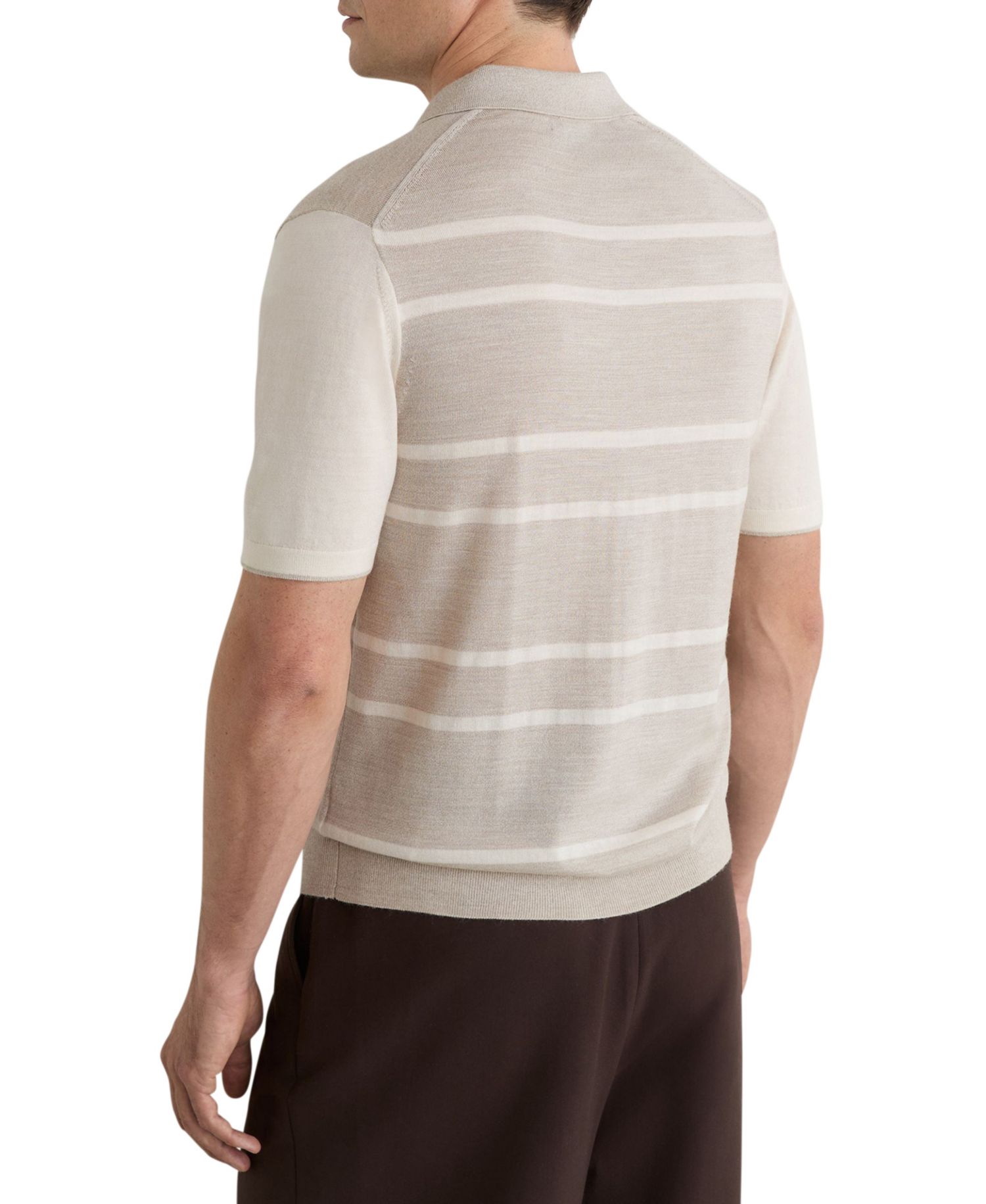 Men's Miles Open Collar Striped Merino Wool Polo Shirt