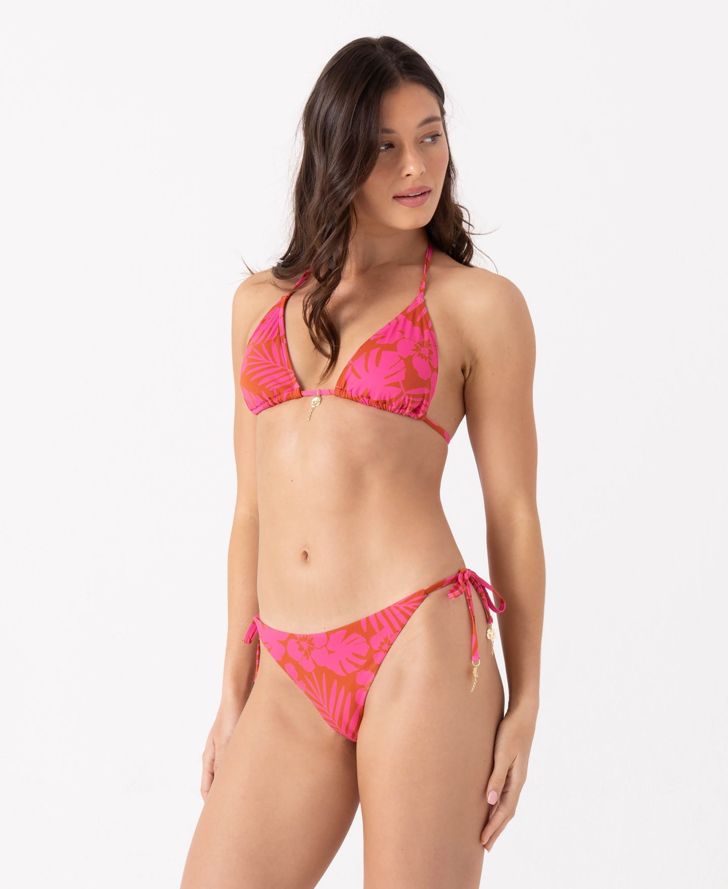 Женский верх от бикини Roxy Sun Chaser Mini Tiki Tri с подвесками, цвет: Розовый комбинированный — фото 5