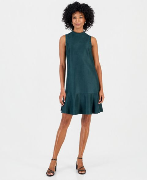 Женское платье Robbie Bee Faux Suede Flounce-Hem, цвет: Сосновый зелёный