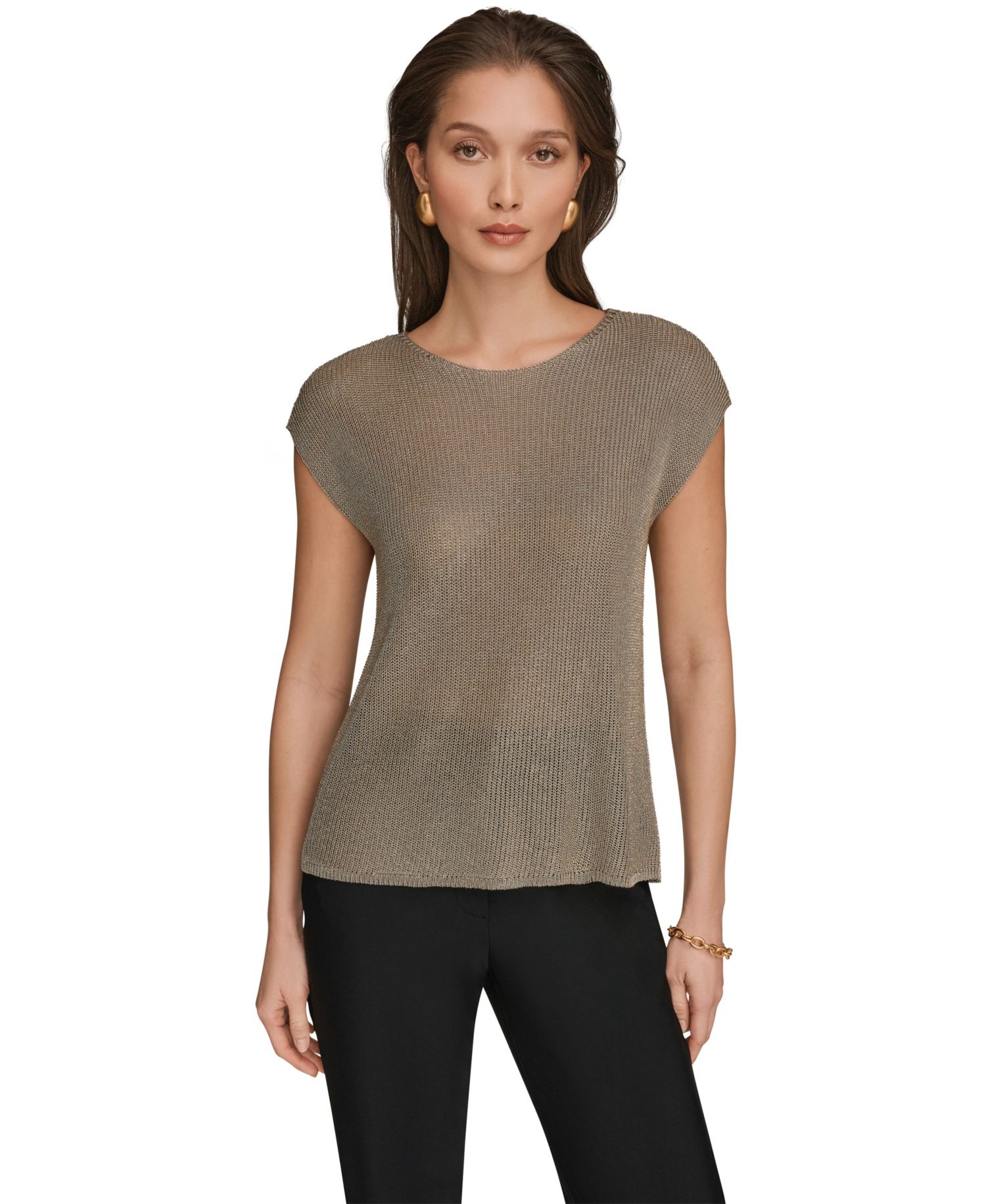 Women's Sleeveless Metallic Crew Neck Sweater