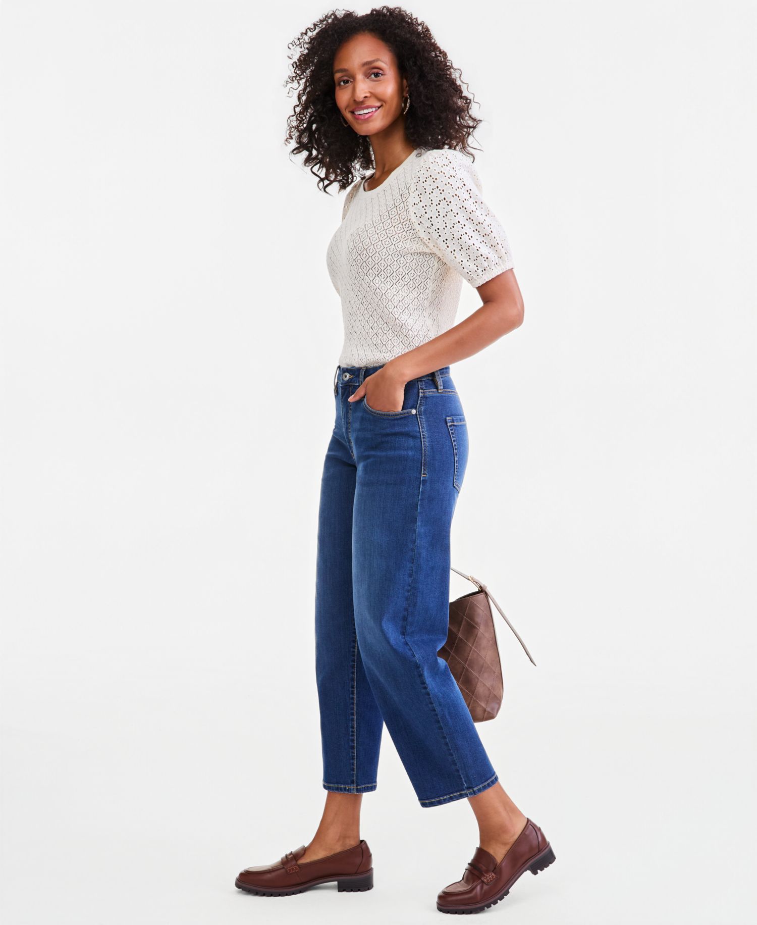 Petite High-Rise Barrel Cotton-Blend Jeans