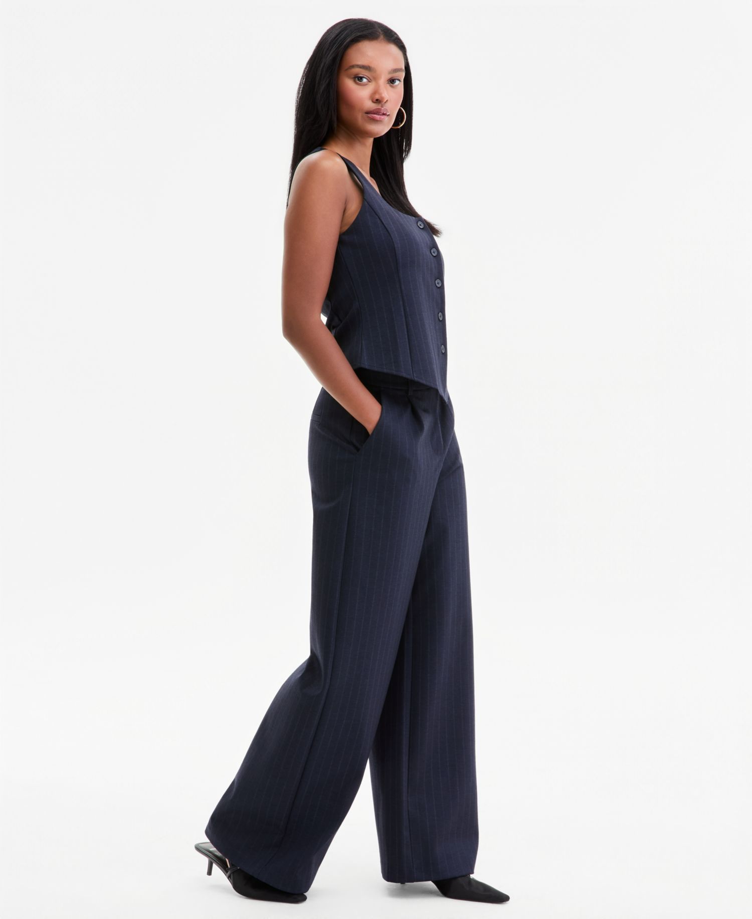 Women's Pinstriped High-Rise Wide-Leg Pants