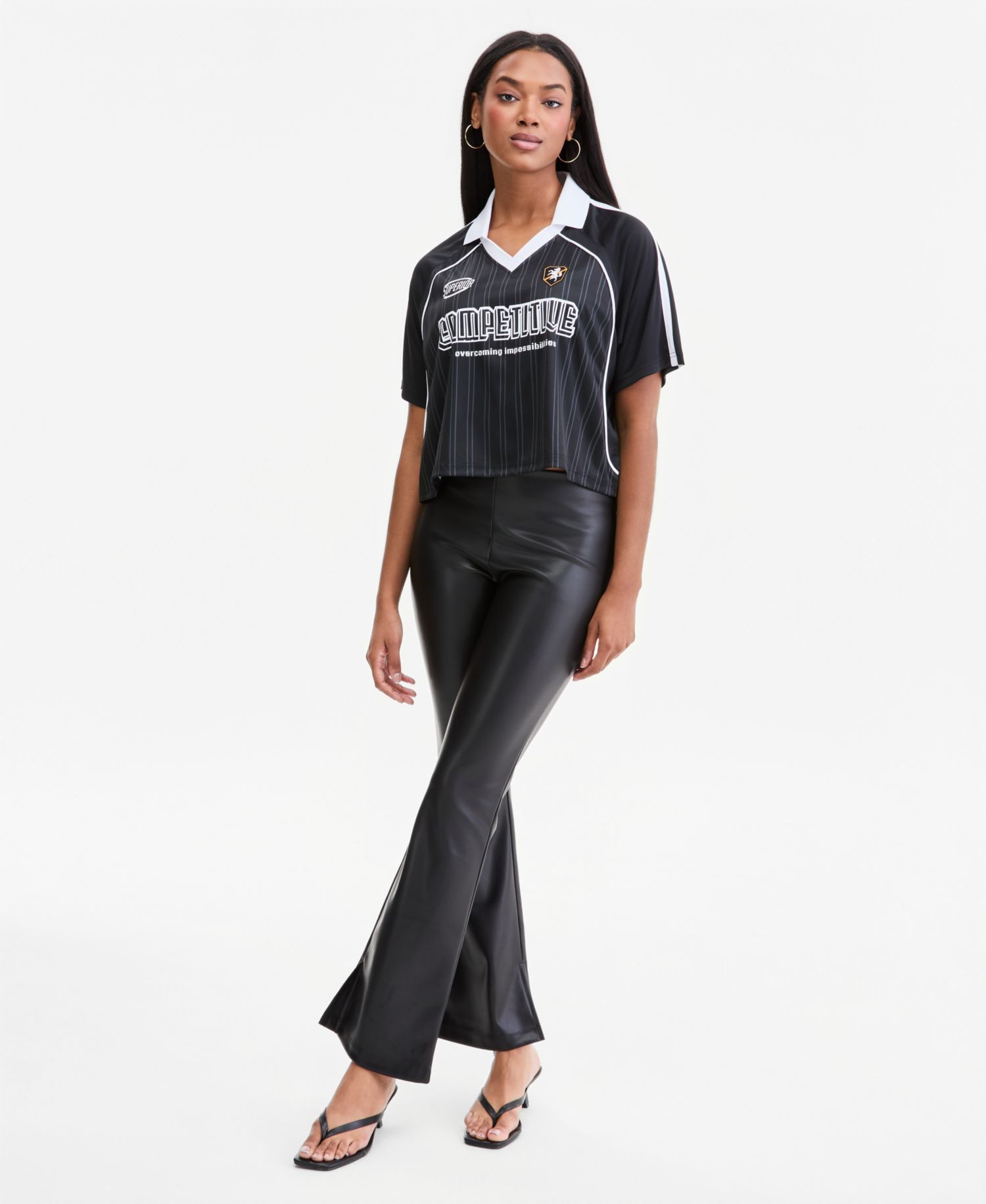 Women's Collared Competitive Graphic Striped Crop Jersey