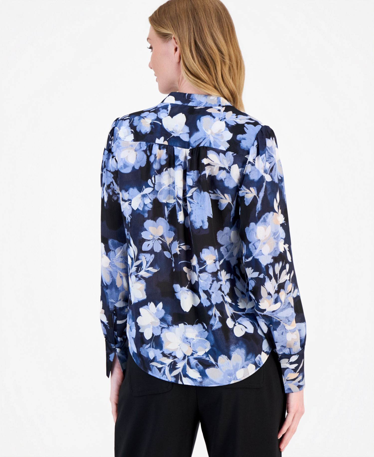 Petite V-Neck Pleated-Front Blouse