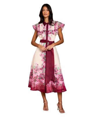 Petite Floral Frill Collard Midi Dress