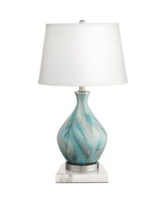 Cirrus Modern Accent Table Lamp with Square White Marble Riser 22" High Blue Gray Drum Shade for Bedroom Living Room Office House Home