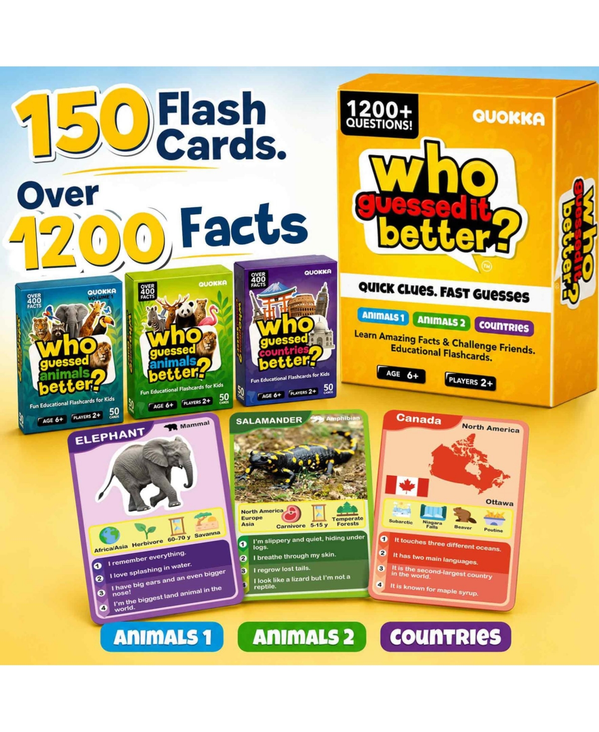Quokka Who Guess It Better Card Games for Kids Ages 6+ - Educational Guessing Game with Animal and Country Visual Clues, Screen-Free Travel