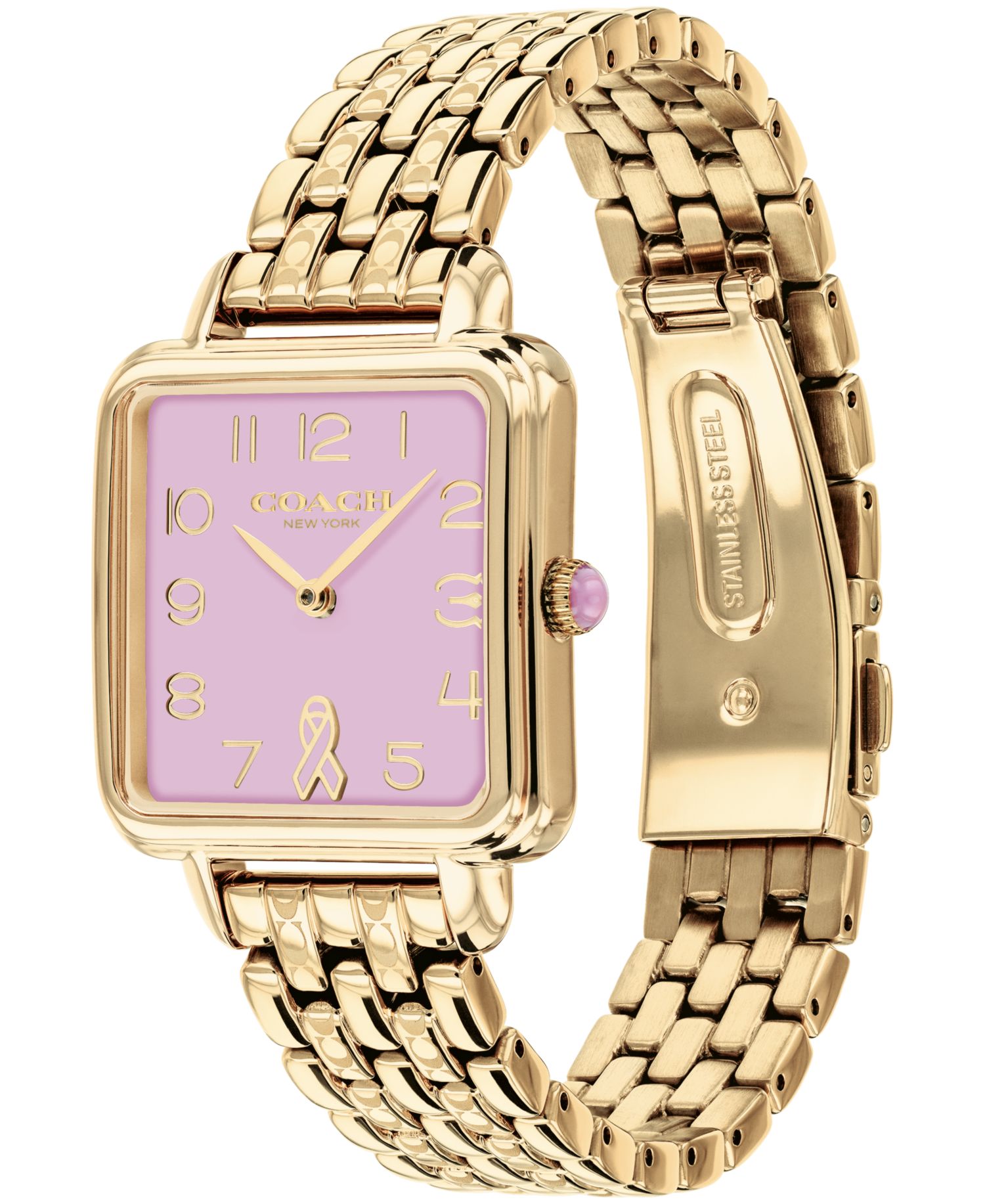 Women's Breast Cancer Awareness Cass Gold-Tone Stainless Steel Bracelet Watch 28mm