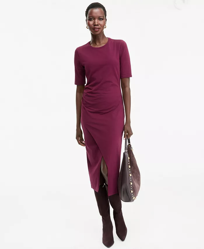 I.N.C. Women's Front-Slit Short-Sleeve Midi Dress