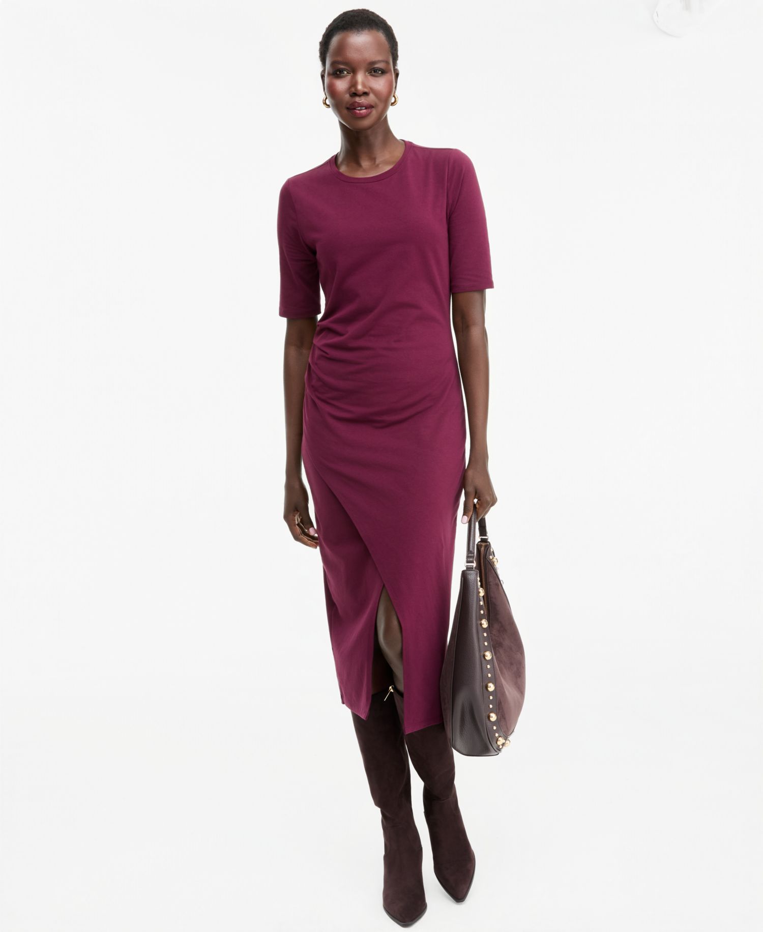 I.N.C. Women's Front-Slit Short-Sleeve Midi Dress