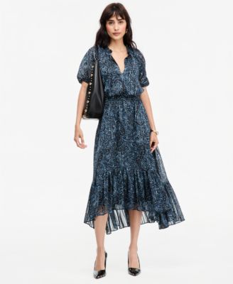 Women's Short-Sleeve Printed Midi Dress