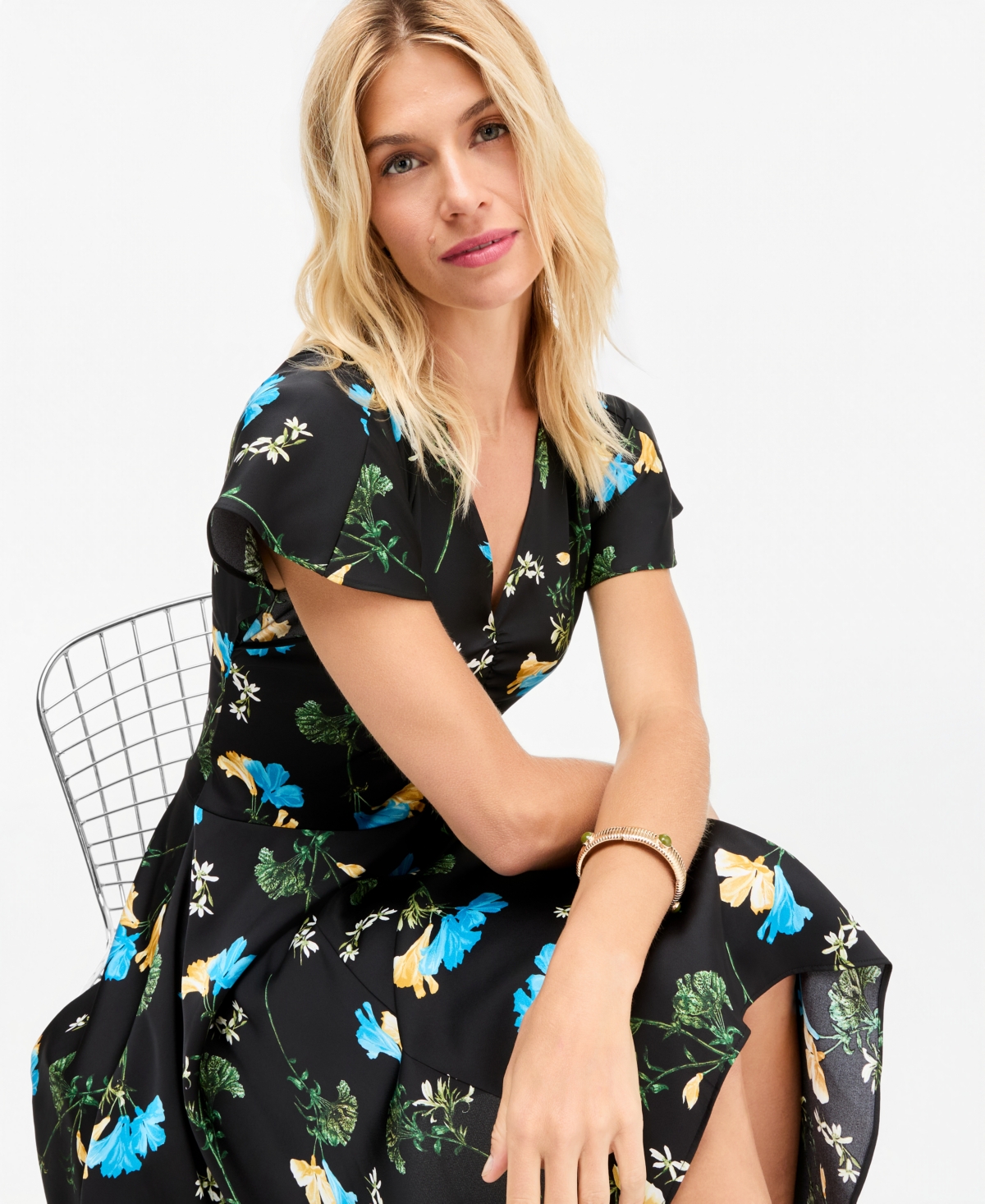 I.n.c. International Concepts Women's Floral Satin Asymmetrical Hem Midi Dress, Macy's Exclusive