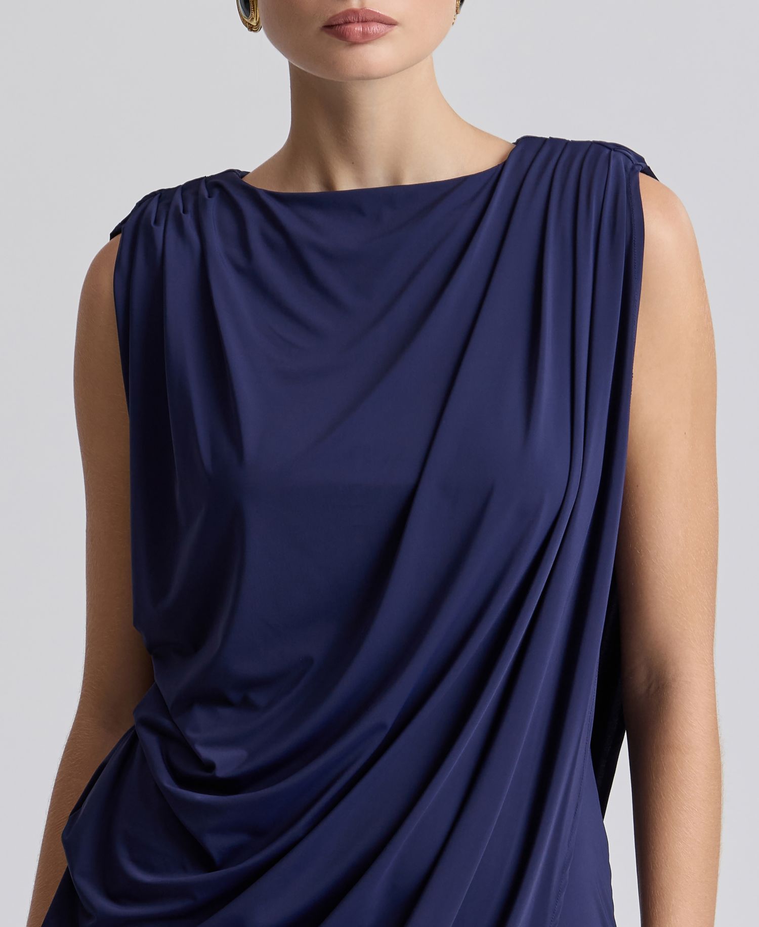 Women's Asymmetrical Draped Strong Shoulder Mini Dress