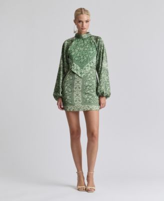 Women's Printed Satin High-Neck Scarf Mini Dress