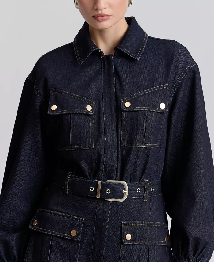 Women's Stretch Denim Belted Cargo Mini Dress - thumbnail 4