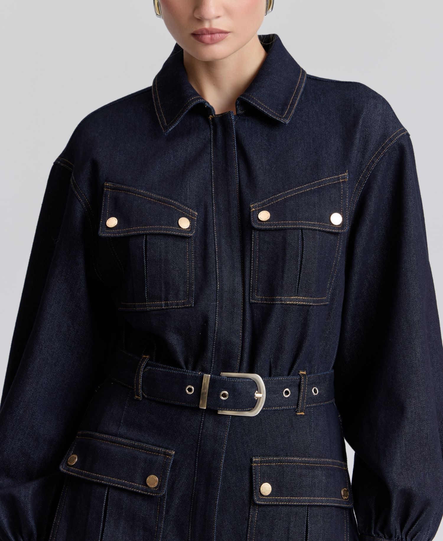 Women's Stretch Denim Belted Cargo Mini Dress