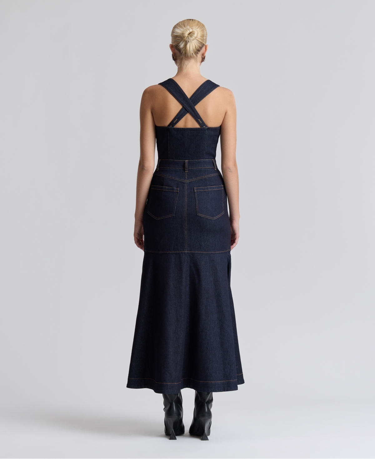 Avec Les Filles Women's Stretch Denim Cargo Zip-Front Midi Dress