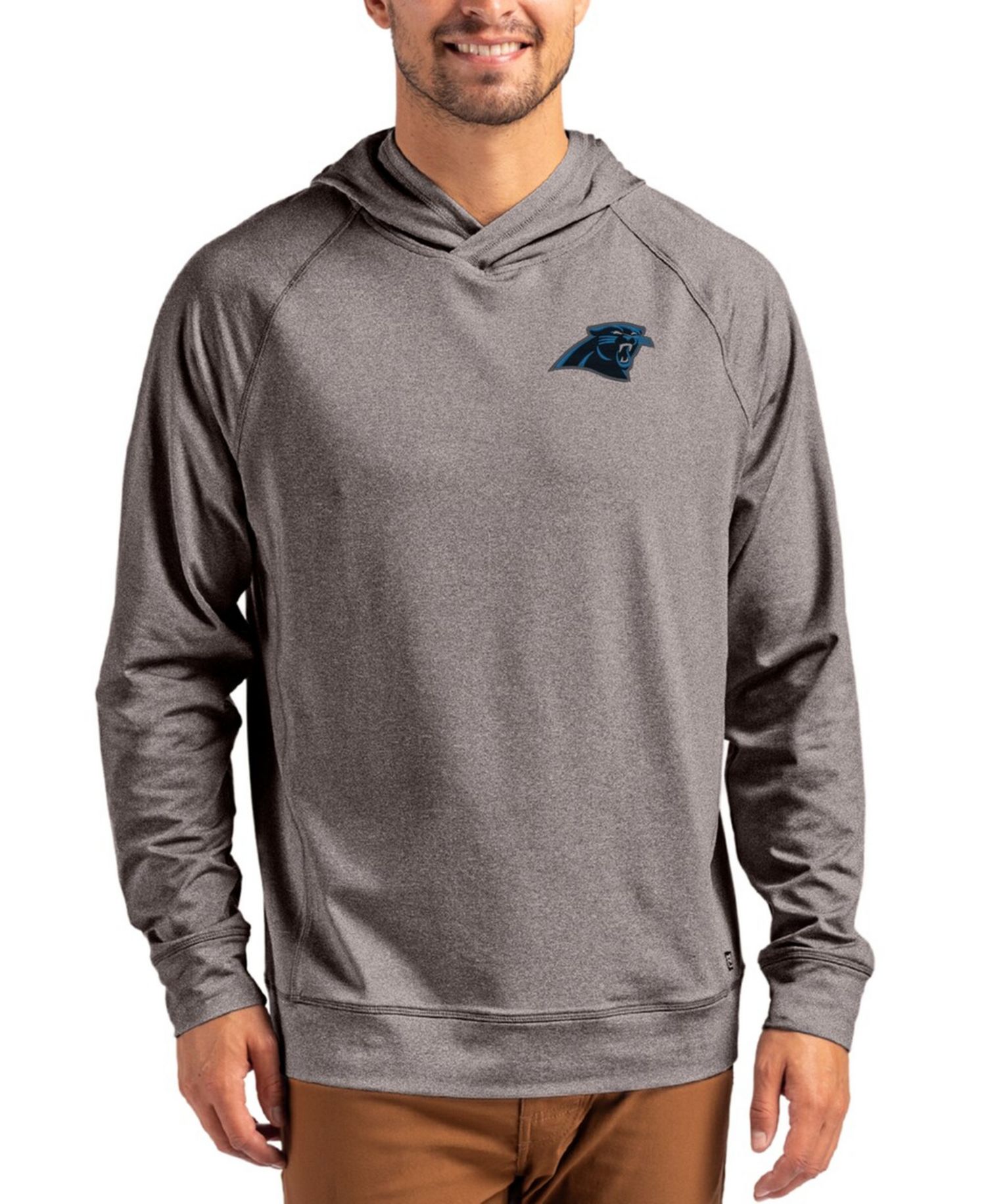 Men's Heather Gray Carolina Panthers Adapt Knit Raglan Pullover Hoodie