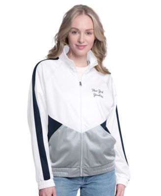Women's White/Navy New York Yankees Rally Rhinestone Raglan Full-Zip Track Jacket