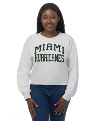Women's Oatmeal Miami Hurricanes Chenille Cropped Sweatshirt
