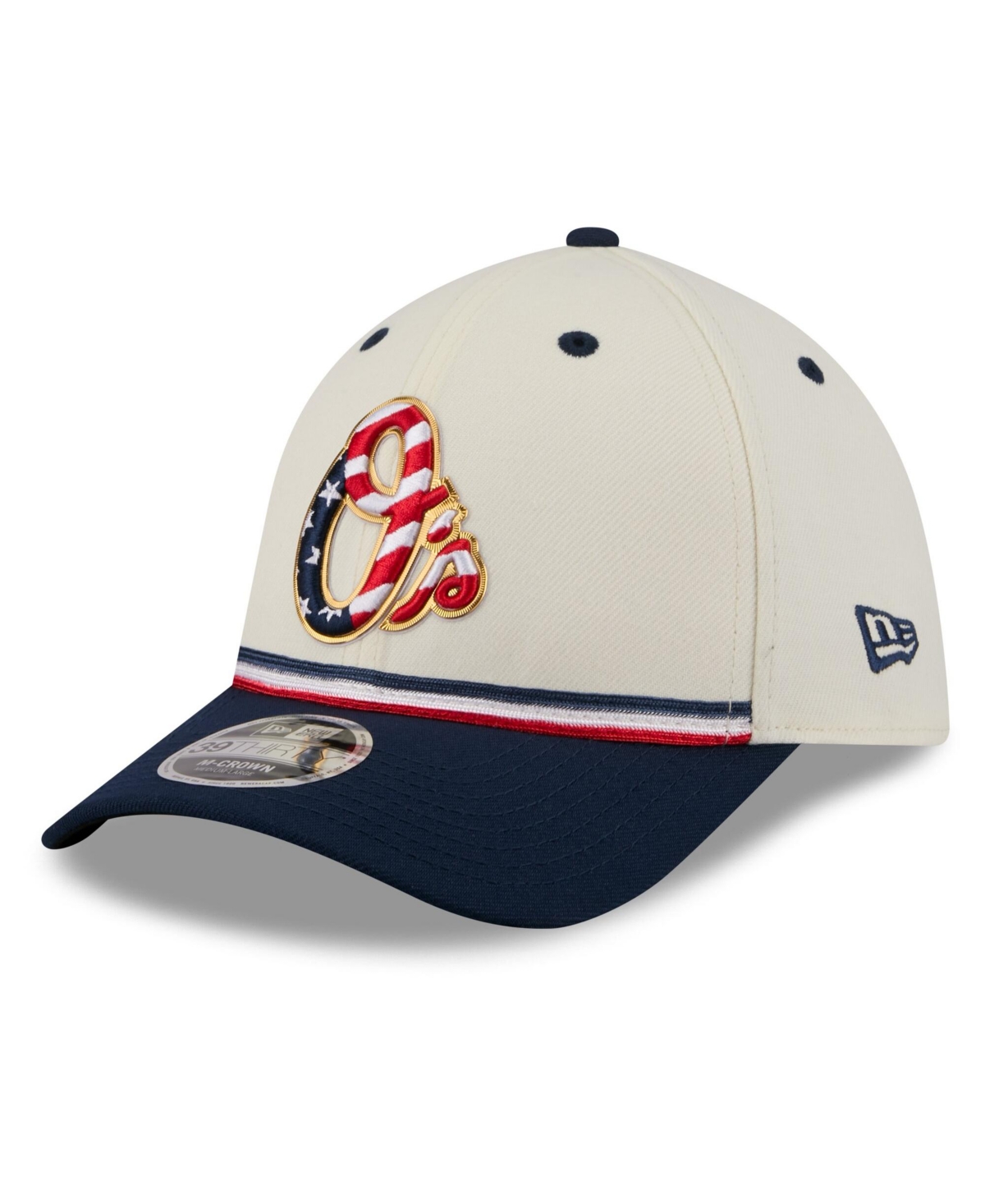 New Era Men's Cream/Navy Baltimore Orioles Usa 250 Fourth of July 39THIRTY M-Crown Flex Hat