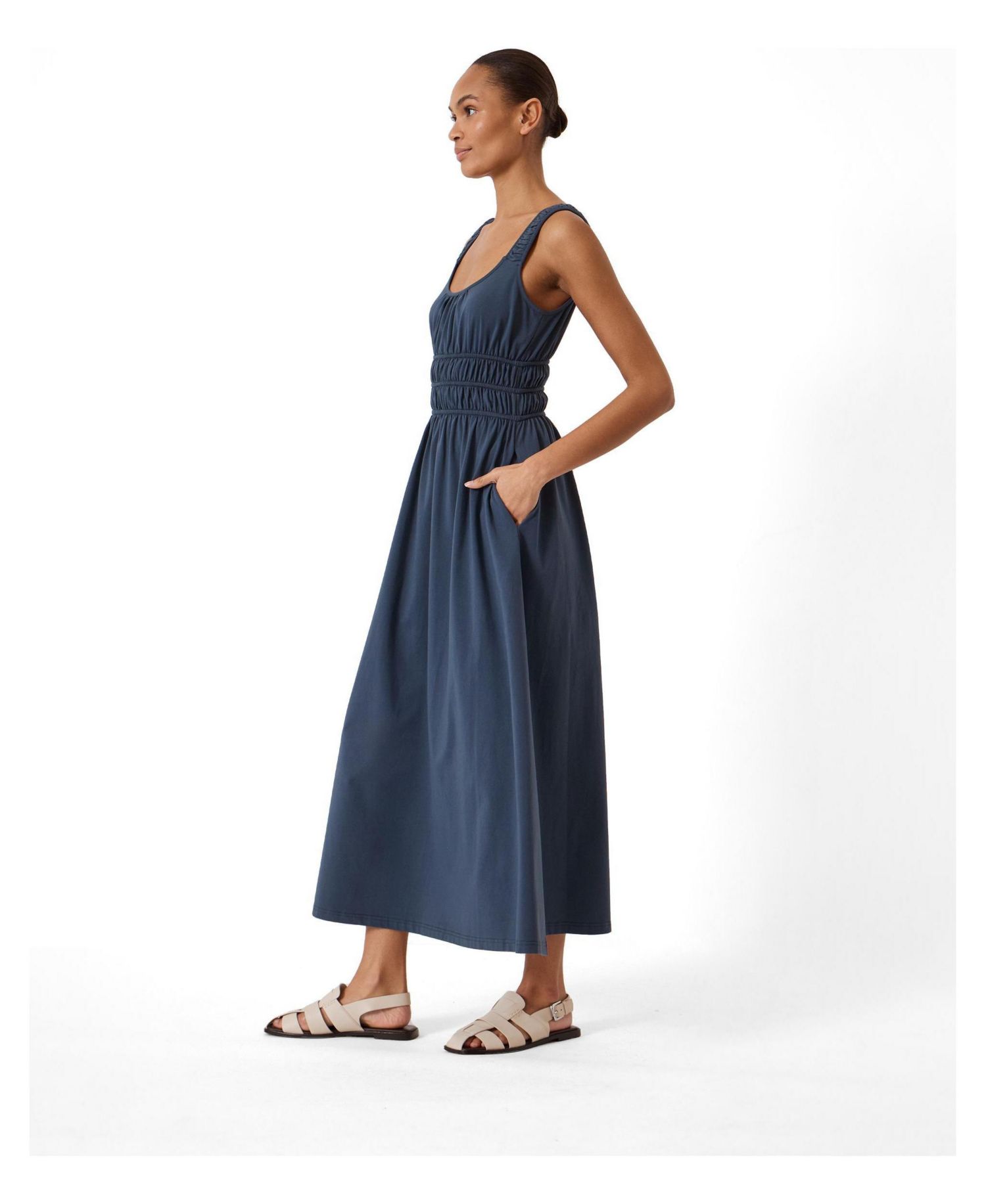 Women's Scoop Neck Gathered Strap Maxi Dress