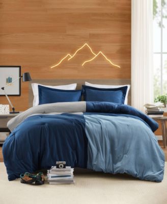 Stafford Color Block Textured 3-Piece Comforter Set, Full/Queen