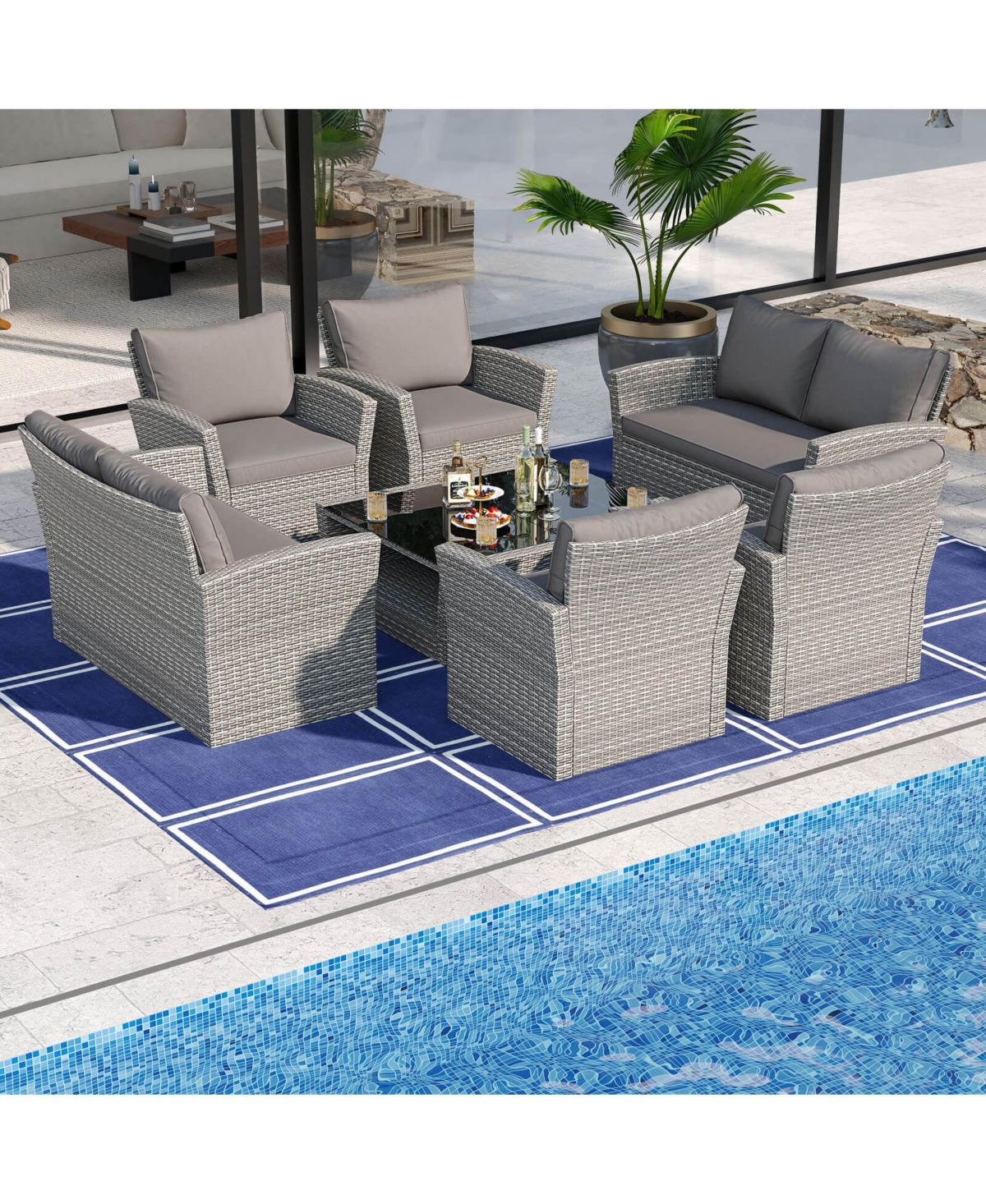 Costway Patio Furniture Set with 2 Rattan Chairs Loveseat Coffee Table Cushions