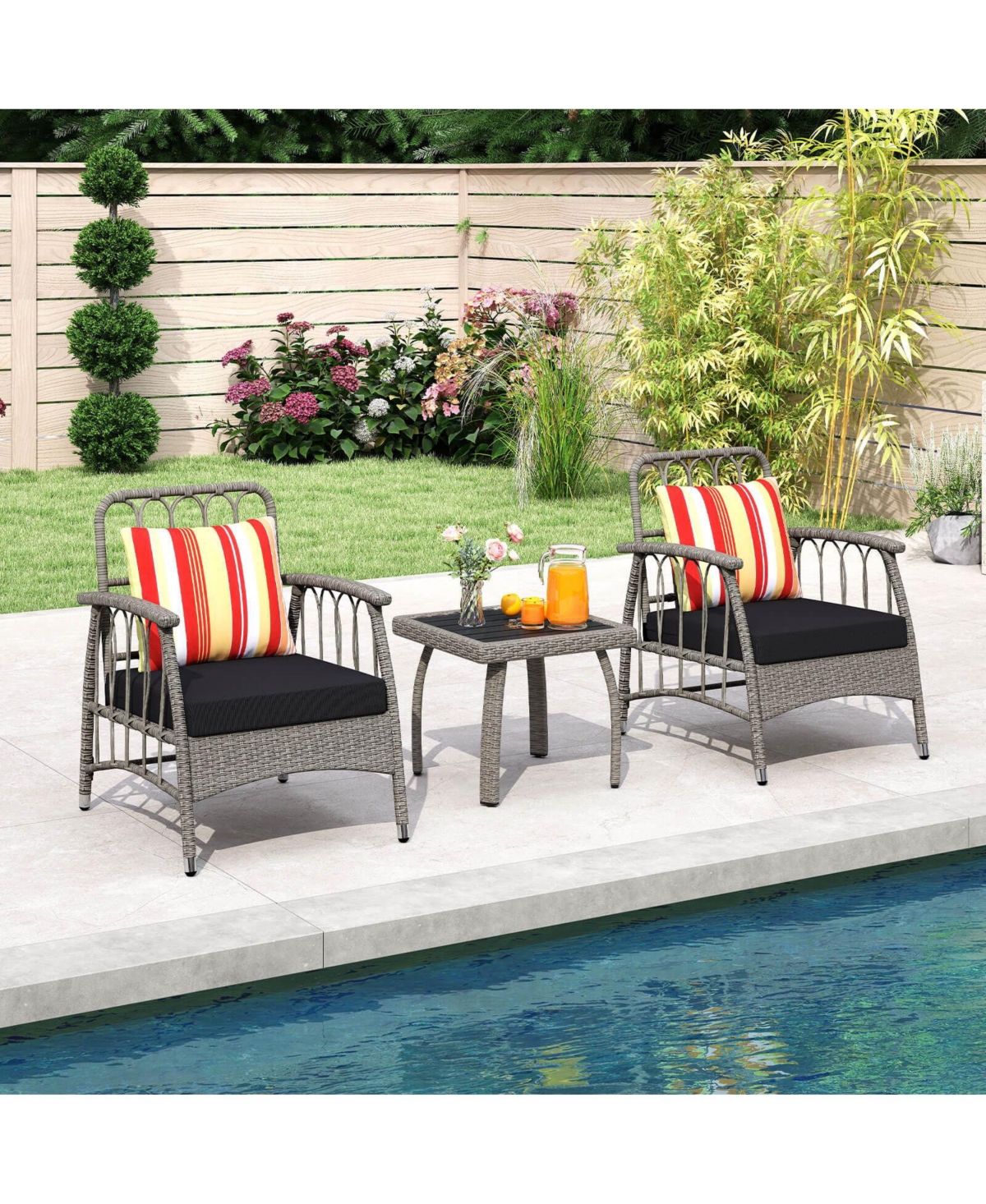 Costway 3 Piece Patio Pe Wicker Furniture Set with 5-Level Adjustable Backrest Bistro Set