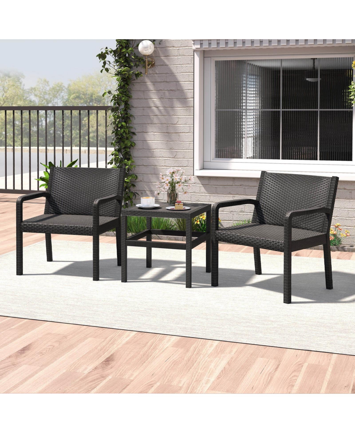 Costway 3 Piece Patio Furniture Set with 2 Modern Rattan Armchair and 25 Squire Side Table