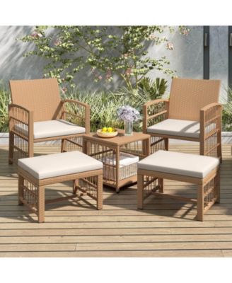 5 Pieces Patio Conversation Set PE Rattan Balcony Furniture Set with Cushions