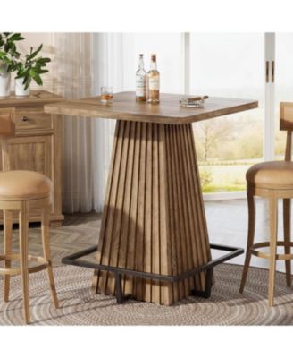 37.4"H Square Bar Table: Farmhouse counter height pub table with metal footrest. For home bar, tavern, coffee corner.