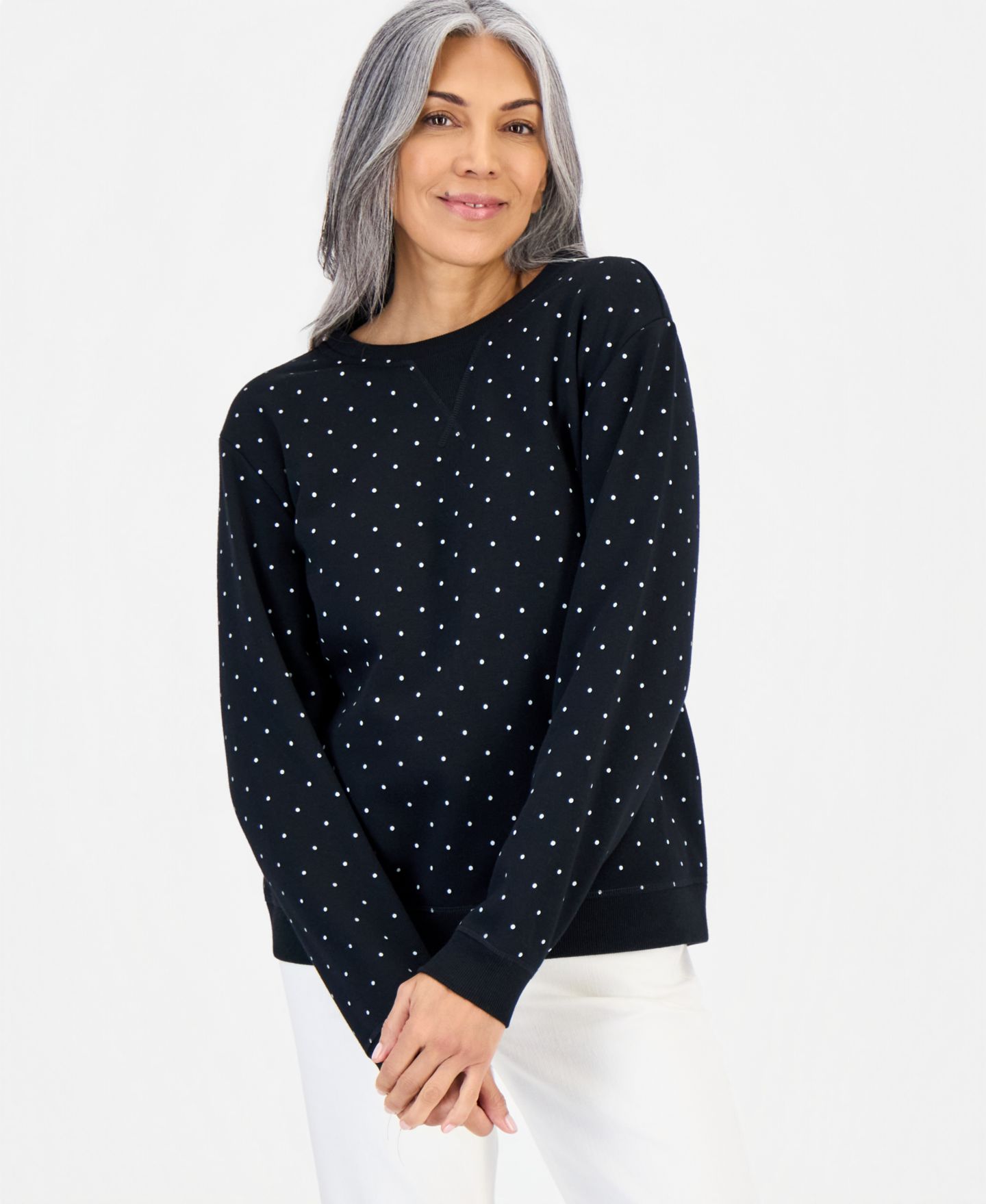 Женская толстовка Style & Co Printed Long-Sleeve Crewneck, цвет: Глубокий чёрный — фото 2