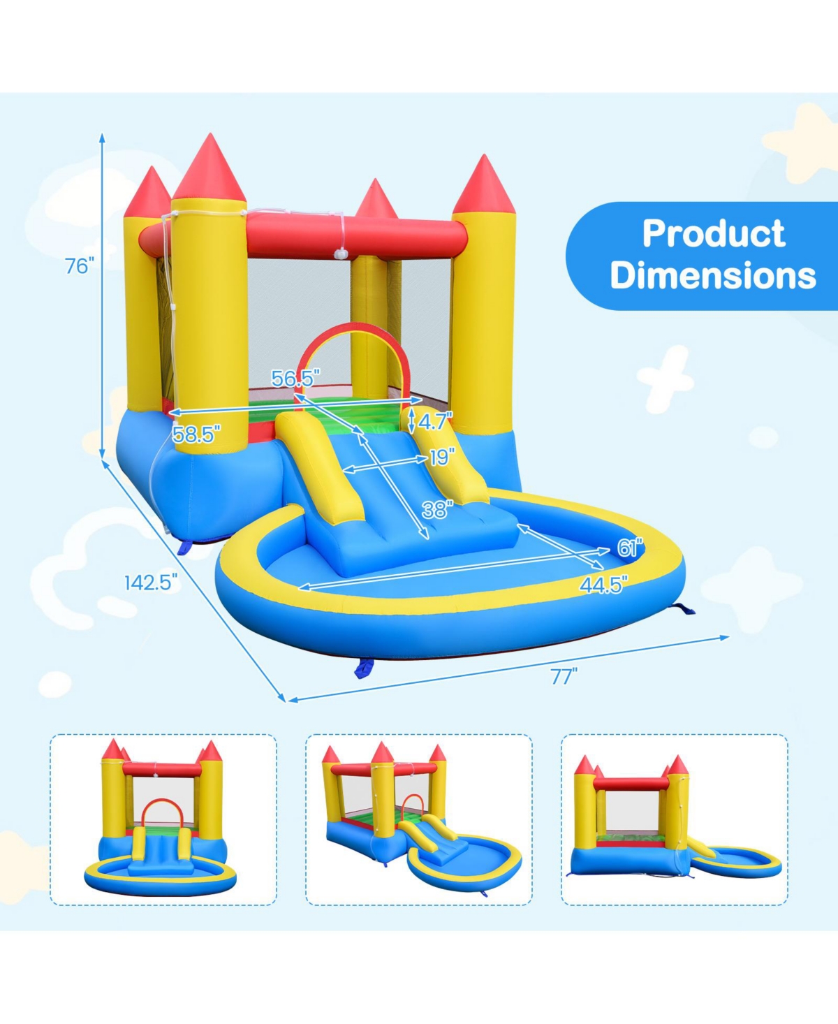 Gymax Inflatable Bounce House w/ Splash Pool Water Slide and Bouncy Area for Kids