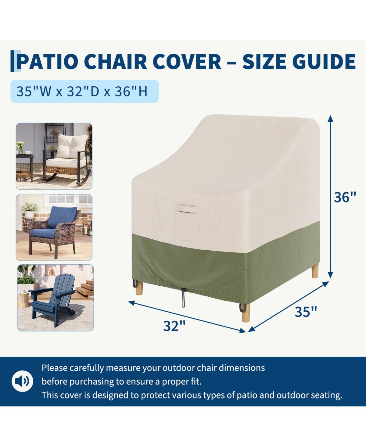 homfan Waterproof Outdoor Chair Cover 1 Pack Heavy Duty Wicker Swivel Chair Cover for Garden, Lawn or Backyard, Fits 32"W x 35"D x 36"H