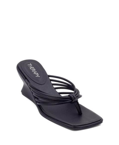 Женские сандалии Therapy Australia Leven Square Toe Thong Wedge Sandal, цвет: Чёрный