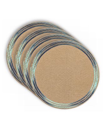 Key West 15" Round Natural Jute Multicolor Placemats Set of 4 - Durable Table Mats