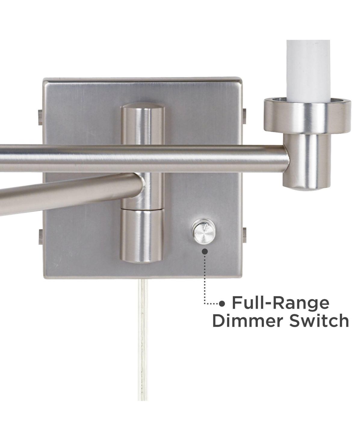 Possini Euro Design Modern Swing Arm Wall Lamps Set of 2 Brushed Nickel Plug-In Light Fixture Natural Linen Drum Shade for Bedroom
