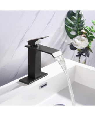 Waterfall Spout Bathroom Sink Single Handle Faucet with Pop-Up Drain