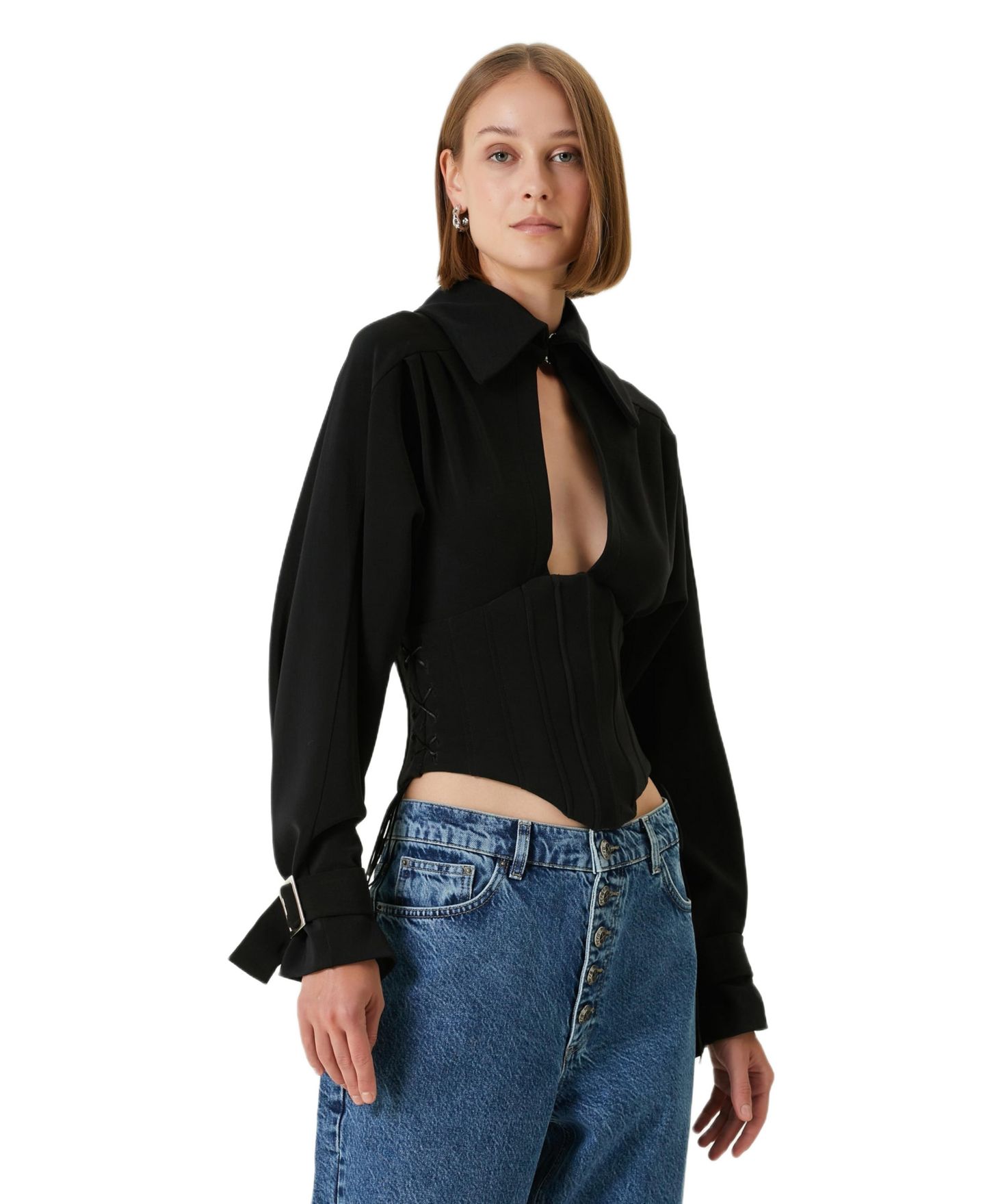 Женские блузки PCFG Tops and Tees Wool-Blend Corset, цвет: Угольно-чёрный — фото 3
