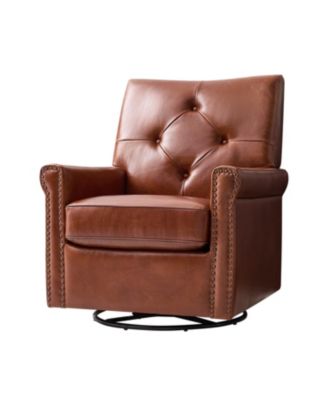 Stratton Transitional Genuine Leather Swivel Rocker Chair with Tufted Back
