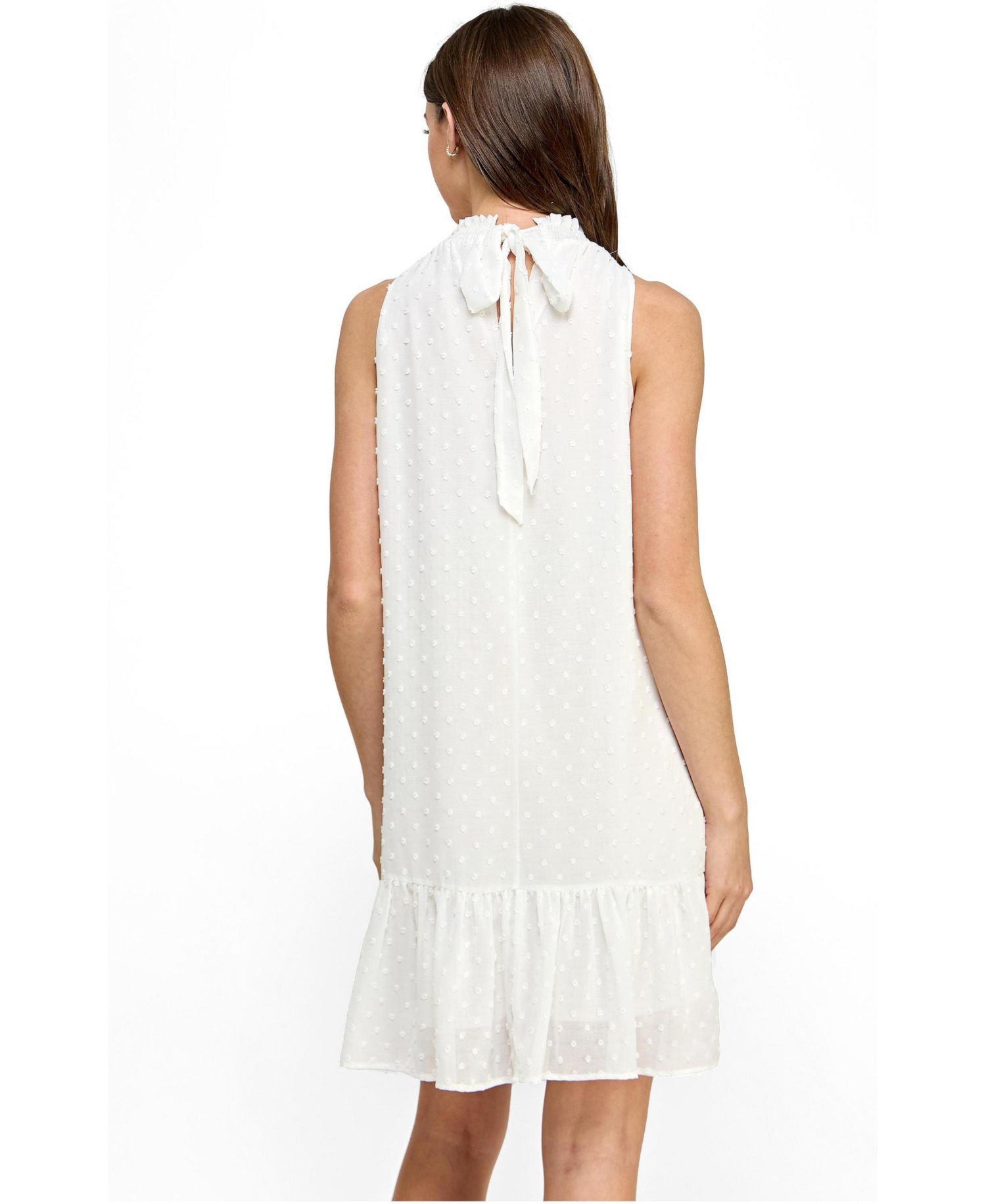 Women's Swiss Dot Mock Neck Dress with Ruffle Hem