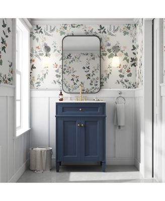 Modern Bathroom Vanity with Ceramic Sink, Soft Close Doors and Adjustable Storage Shelf for Small Spaces