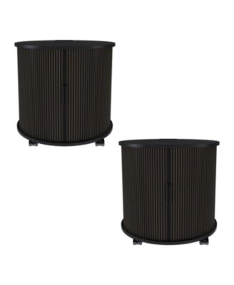 Modern Cylinder End Table Set of 2, with Built-in Charging Station and Sliding Door, Fluted Accent Nightstand, for Living Room, Bedroom