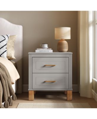 2 Drawer Nightstand, Solid Wood Legs Nightstand with Metal Handle, Tall Bedside Table
